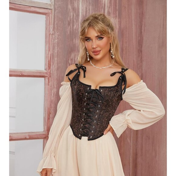 Women's Floral Corset Top Lace-Up Overbust Bodyshaper Size Large - Picture 6 of 7